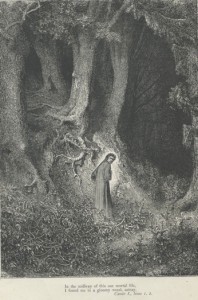 Gustave Dore's engravings illustrated the Divine Comedy (1861–1868); here Dante is lost in Canto 1 of the Inferno