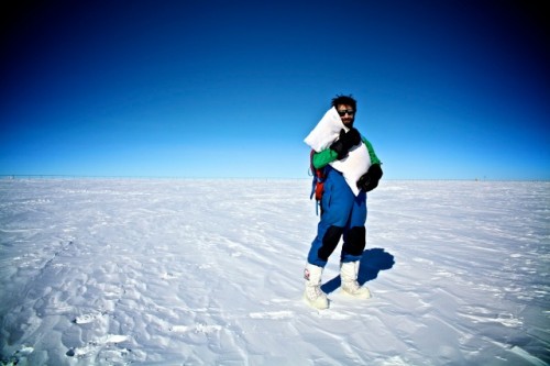 Creature comforts- Concordia Crew Member Sebastien Aubin basking in the summer Antarctic sun (A.Kumar)